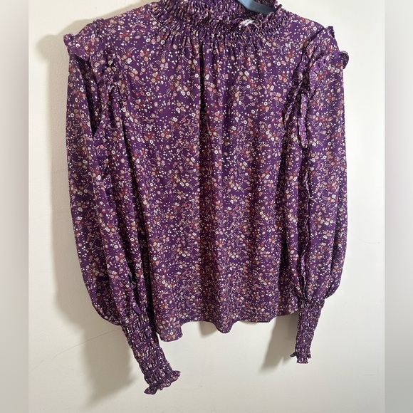 Max Studio long smocked sleeve peasant blouse size Small maroon purple - Picture 1 of 6